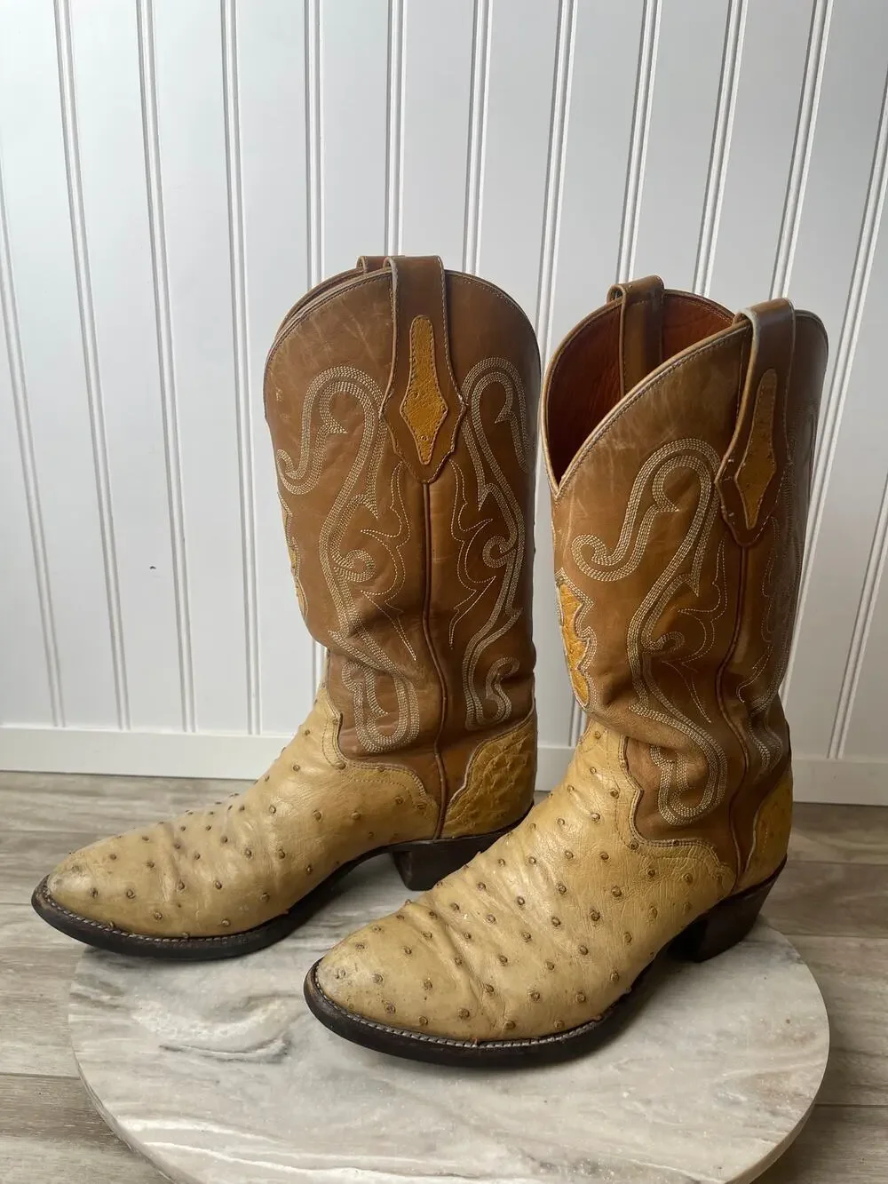 Boots Ostrich El Dorado M 8.5D 9918 Full Quill USA Handmade Western 96 Vintage